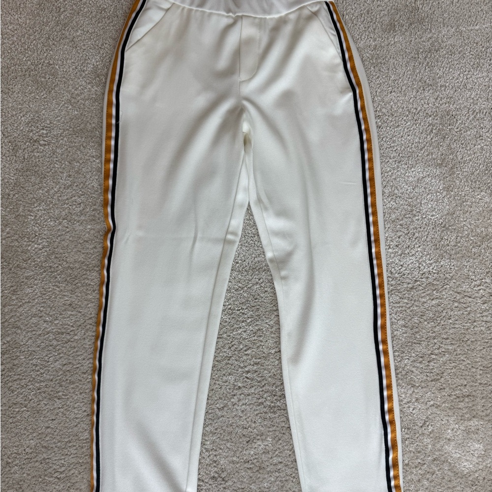Zara White Joggers with Gold and Black Stripes